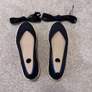 ROTHY’S Black Women's Espadrille Ballet Flats with Ankle Tie